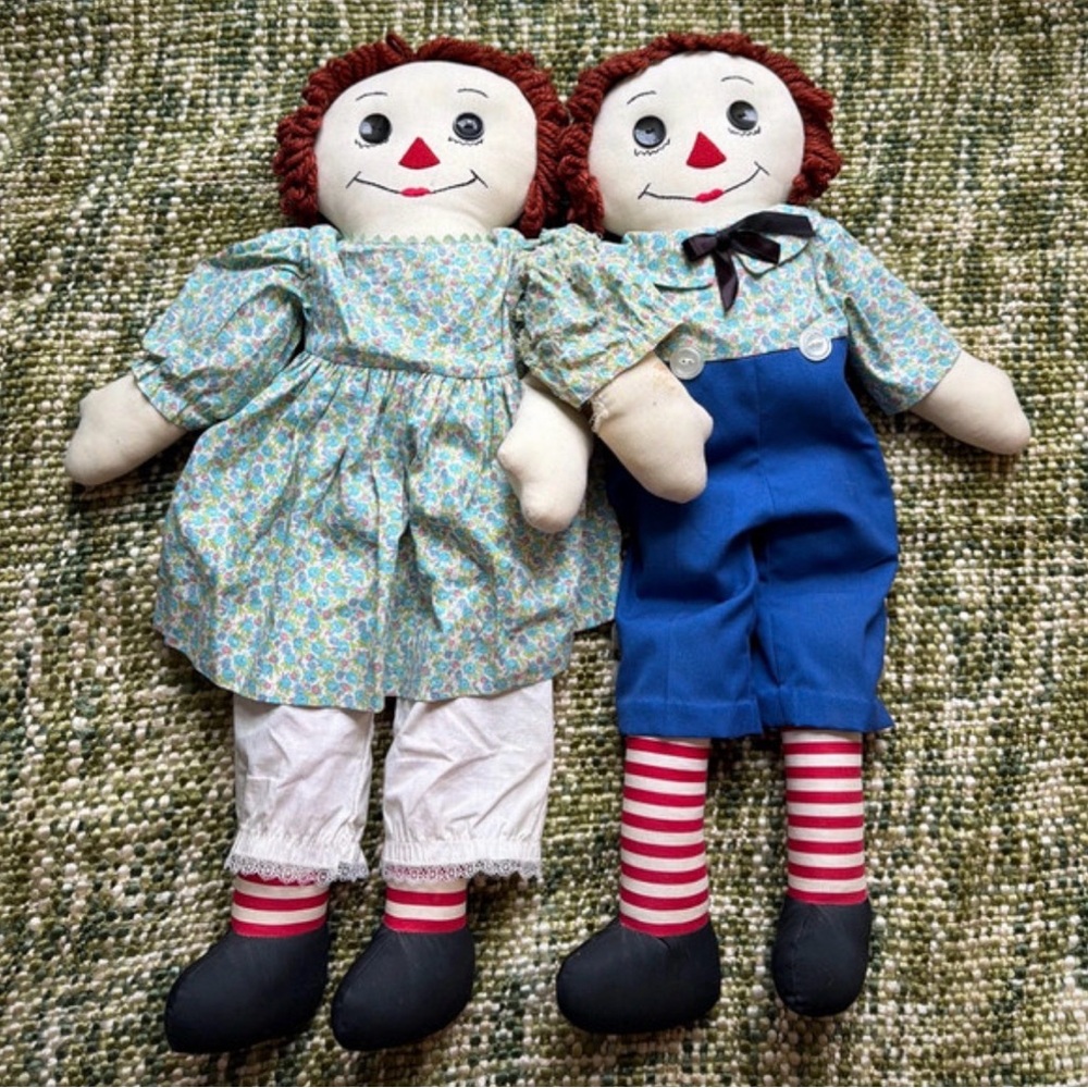 Vintage 1970s Knickerbocker Raggedy Ann & Andy Plush Cotton Rag Dolls
